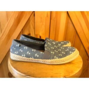 Bass Espadrilles Shoes Woman’s SZ 8.5 “Jenny” Slip On Anchor Print Boat Sailing